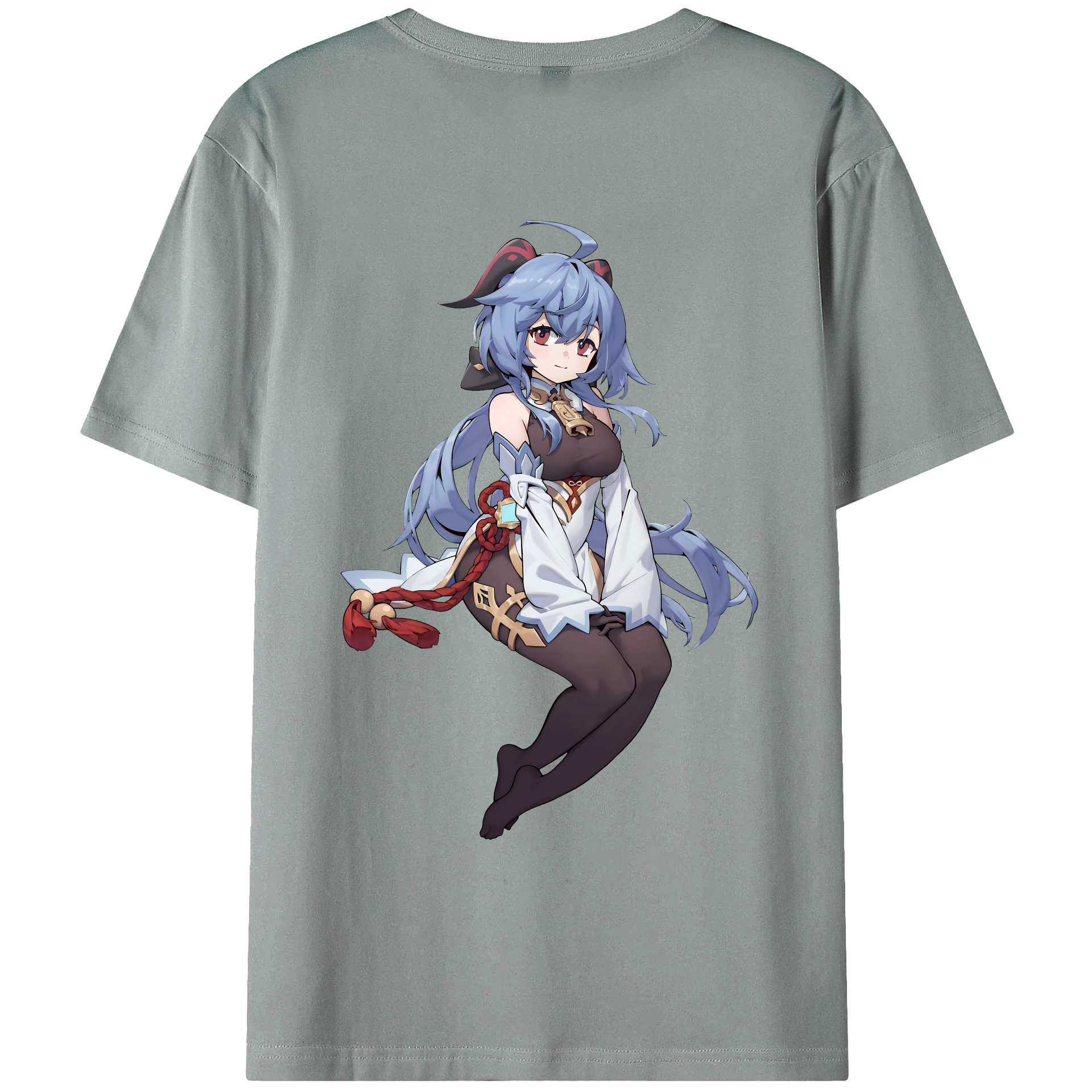 げんし神 甘雨 かんう genshin Ganyu 綿100％ メンズ半袖Tシャツ（バックプリント） 通気性